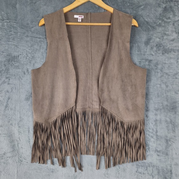 BONGO Jackets & Blazers - Womens Vest Large Gray Suede Western Cowgirl Rodeo Fringe Boho Festival Hippie